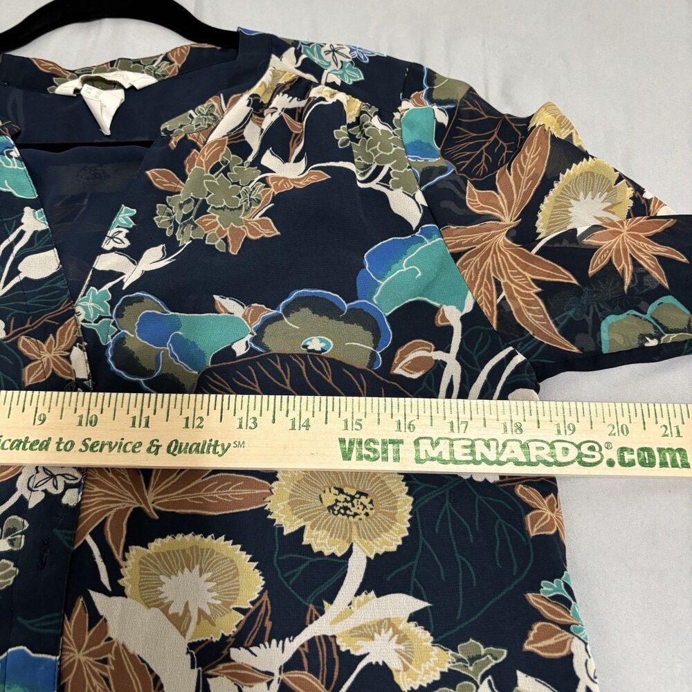 H&M Conscious Collection Navy Floral Maxi Shirt Dress Sz 10 Flowy Boho - Picture 9 of 10
